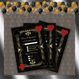 Casino Vegas Gold Black Art Deco 20s bruiloft RSVP Kaartje