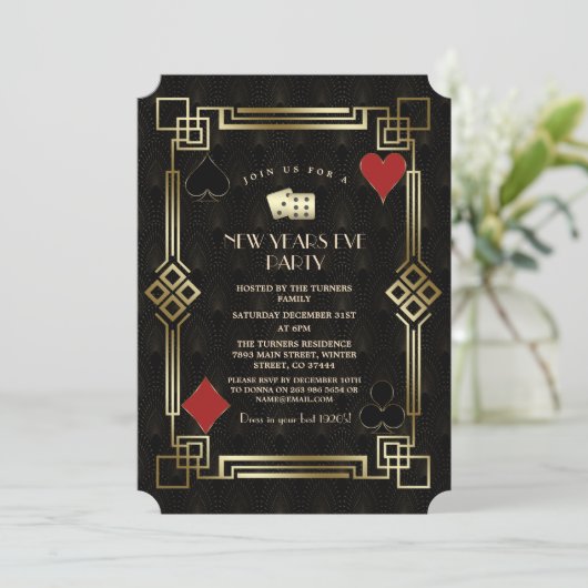  Casino Vegas Gold Gatsby Nieuwjaar Kaart (Staand voorkant)