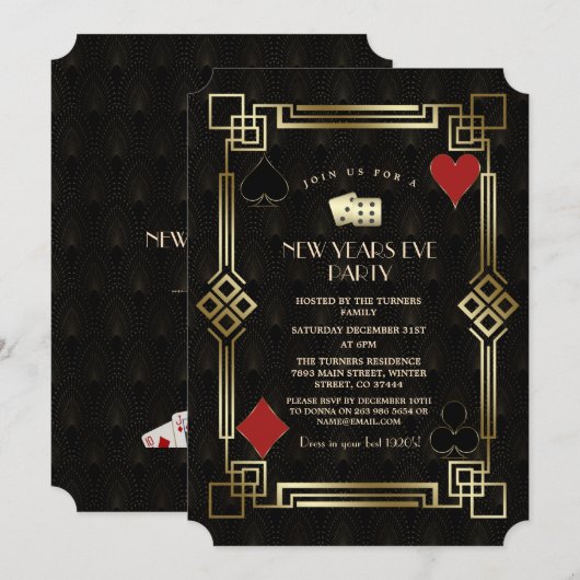  Casino Vegas Gold Gatsby Nieuwjaar Kaart (Voorkant / Achterkant)