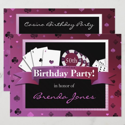 Casino- Vegas stijl Verjaardag uitnodiging (Voorkant / Achterkant)