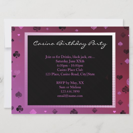 Casino- Vegas stijl Verjaardag uitnodiging (Achterkant)