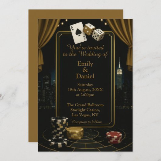 Casino Vegas Wedding Invitation Kaart (Voorkant / Achterkant)