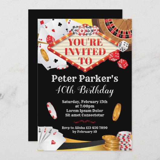 Casino Verjaardag Uitnodiging (Voorkant / Achterkant)