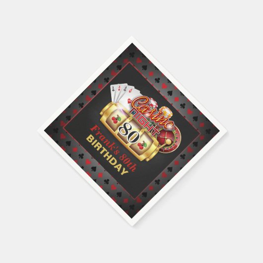 Casino Verjaardagspapier servetten - 80e Verjaarda (Hoek)