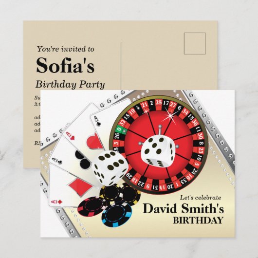 casino - wedstrijd voor volwassenen - verjaardagsd uitnodiging briefkaart (Voorkant / Achterkant)
