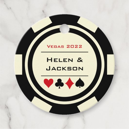 Casino Zwart Wit Poker Chips Las Vegas Bruiloft Bedankjes Labels (Voorkant)