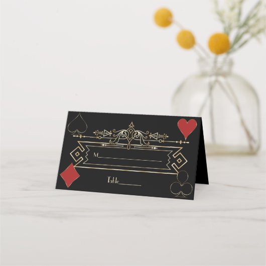 CasinoGold Black Art Deco Roaring 20s Wedding Plaatskaartje (Voorkant)