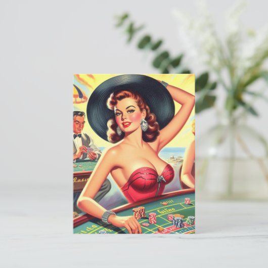  casinomeisjes briefkaart (Staand voorkant)