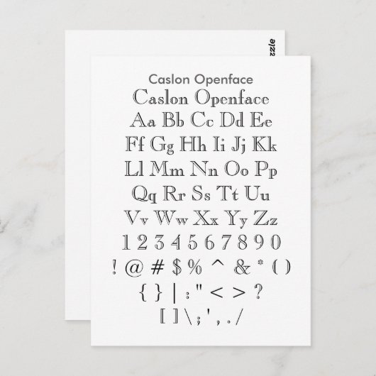 Caslon Openface - Zazzle Font Sampler Blad Briefkaart (Voorkant / Achterkant)