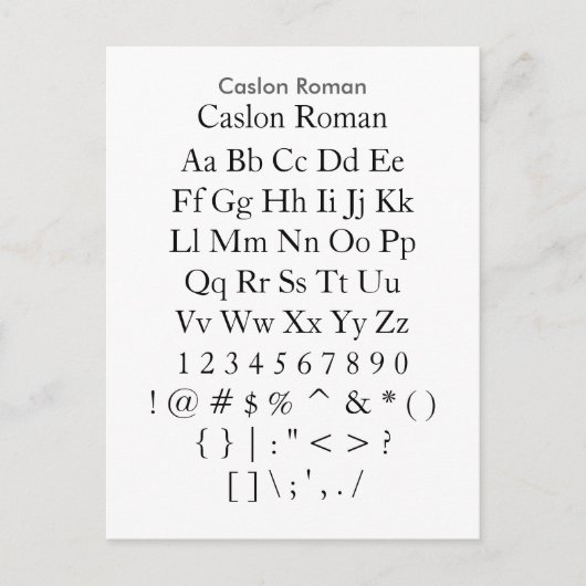 Caslon Roman - het Blad van de Steekproef van de D Briefkaart (Voorkant)
