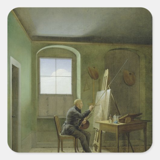 Caspar David Friedrich in zijn studio, 1811 Vierkante Sticker (Voorkant)