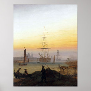 Caspar David Friedrich Ships in de haven Poster