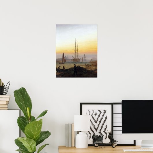 Caspar David Friedrich Ships in de haven Poster (Thuiskantoor)
