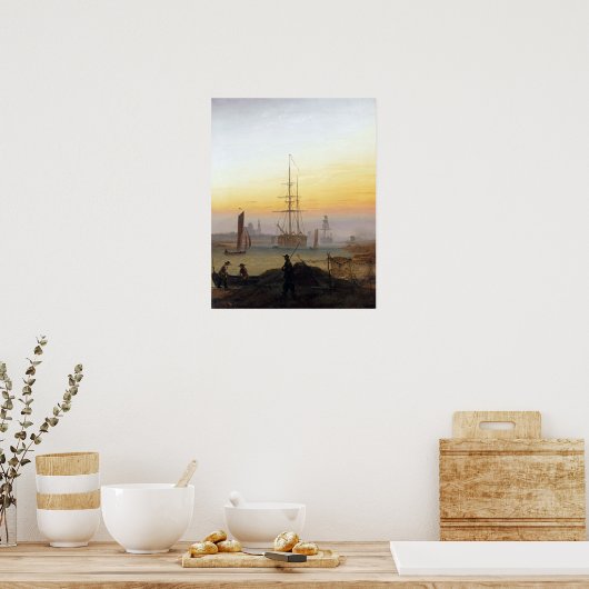 Caspar David Friedrich Ships in de haven Poster (Keuken)