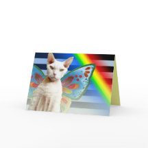 Casper Rainbow-fee | Devon Rex Cat Birthday Card