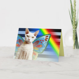 Casper Rainbow-fee | Devon Rex Cat Birthday Card Kaart