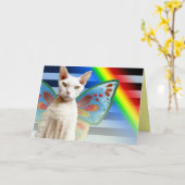 Casper Rainbow-fee | Devon Rex Cat Birthday Card Kaart (Gele Bloem)