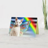 Casper Rainbow-fee | Devon Rex Cat Birthday Card Kaart (Voorkant)