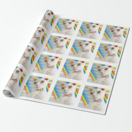 Casper White Devon Rex Kat Regenboog Streep Cadeaupapier