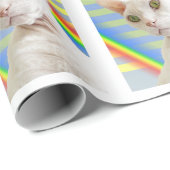 Casper White Devon Rex Kat Regenboog Streep Cadeaupapier (Rol Hoek)