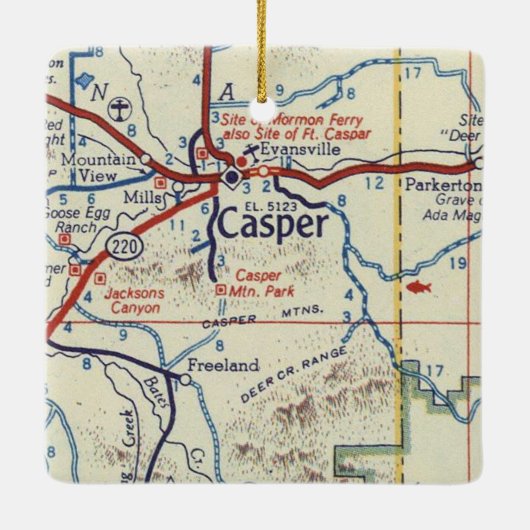 Casper WY  Map Keramisch Ornament (Achterkant)