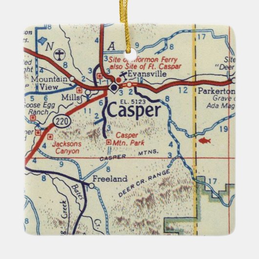 Casper WY  Map Keramisch Ornament (Voorkant)
