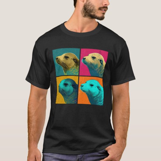 Caspian Seal Pop Illustration Colorful Animal Men T-shirt (Voorkant)