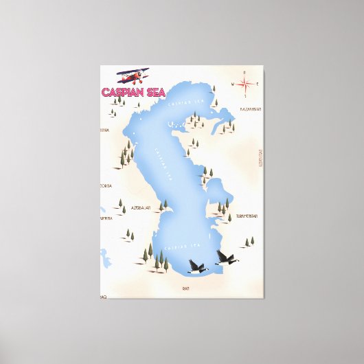 Caspian Zee Style Map reisposter Canvas Afdruk (Voorkant)