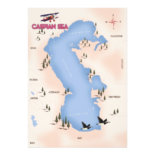 Caspian Zee  Style Map reisposter Foto Afdruk (Voorkant)