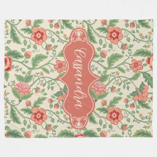 Cassandra Cream Art Nouveau Floral Vine Fleece Deken (Voorkant (Horizontaal))