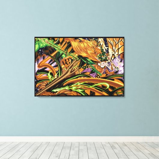 Cassandra rijdt op de Halloween Dragon Stretched C Canvas Afdruk (Insitu (Houten vloer))