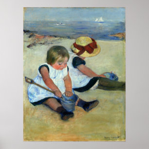 Cassat - kinderen die op strand spelen poster