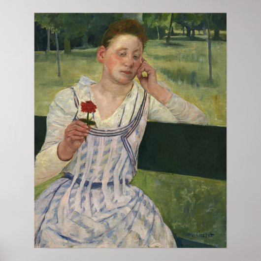 Cassat - vrouw met rode zinnië poster (Voorkant)