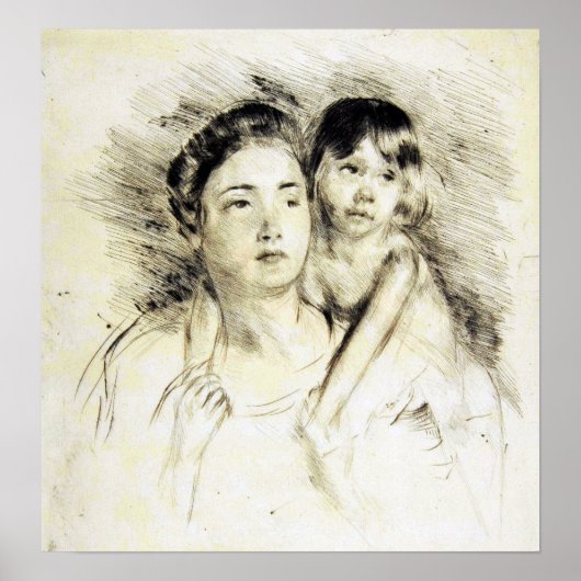 Cassatt - Denise houdt haar kind vast aan beide ha Poster (Voorkant)