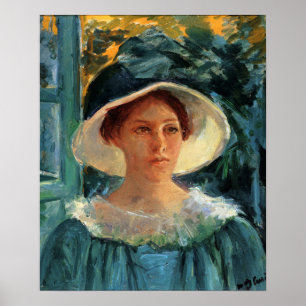 Cassatt - Jonge vrouw in het groen buiten in de zo Poster