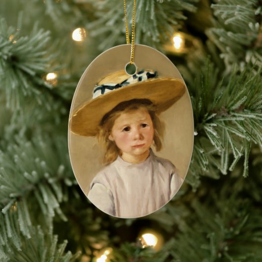Cassatt Kind in Strohoed Keramisch Ornament (Boom)