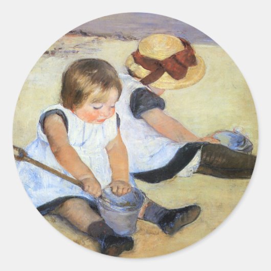 Cassatt: Kinderen spelen op het strand Ronde Sticker (Voorkant)