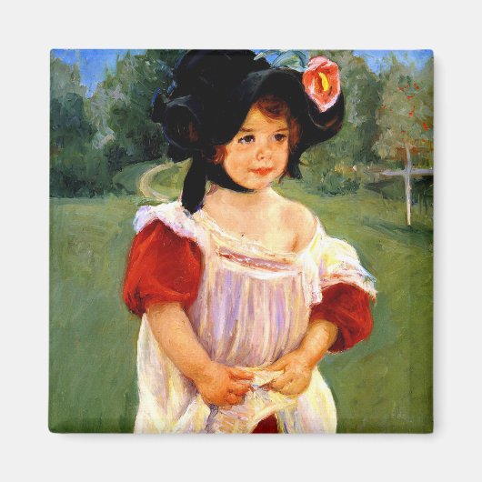Cassatt - Lente, Margot Staande in een Tuin Magneet (Voorkant)