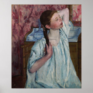 Cassatt - meisje dat haar haar haar haar schikt poster