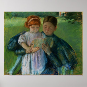Cassatt - Verpleegster leest voor aan klein meisje Poster