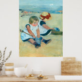 Cassatt's kinderen spelen op het strand poster (Keuken)