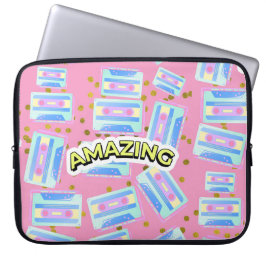 casset 90s patroon laptop sleeve