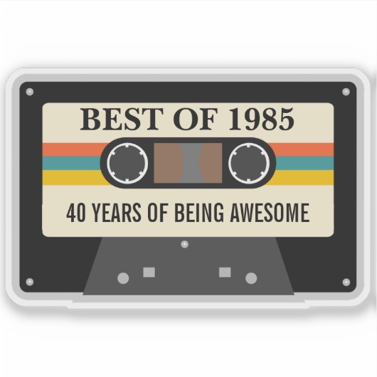 Cassette 80's Theme 40th 50th 60th Verjaardagsfees Sticker (Voorkant)
