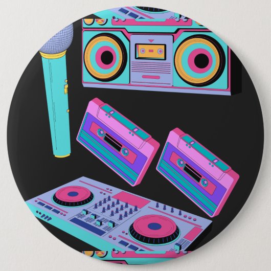 CASSETTE , AUDIO STIJL SJABLOON KNOP RONDE BUTTON 6,0 CM (Voorkant)