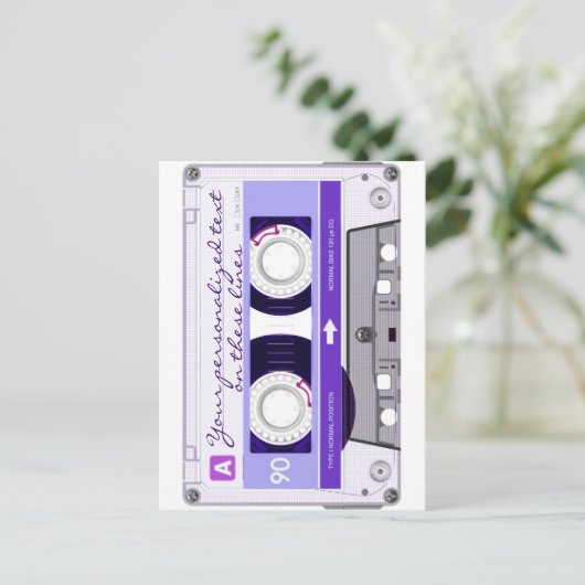 Cassette-band - paars - briefkaart (Staand voorkant)
