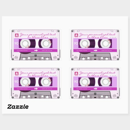 Cassette band - roze - rechthoekige sticker (Vel)