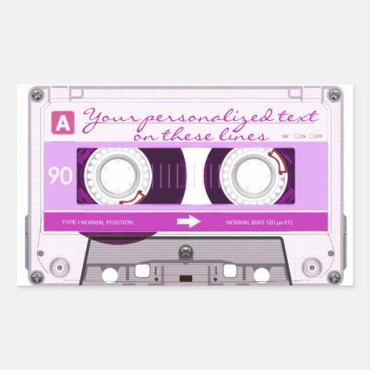 Cassette band - roze - rechthoekige sticker (Voorkant)