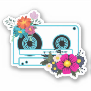 Cassette en waterverf bloemetjes Sticker
