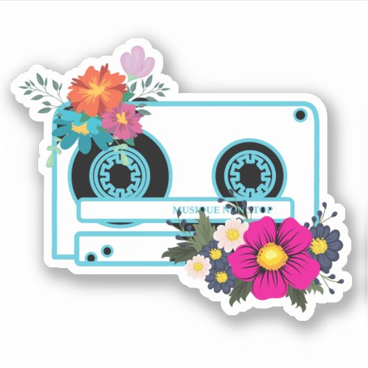 Cassette en waterverf bloemetjes Sticker (Voorkant)