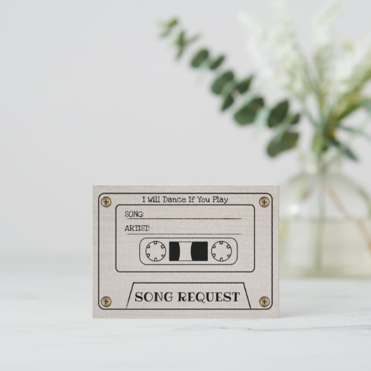 Cassette Huwelijkslied Verzoek Elegante Linen Inle Informatiekaartje (Staand voorkant)